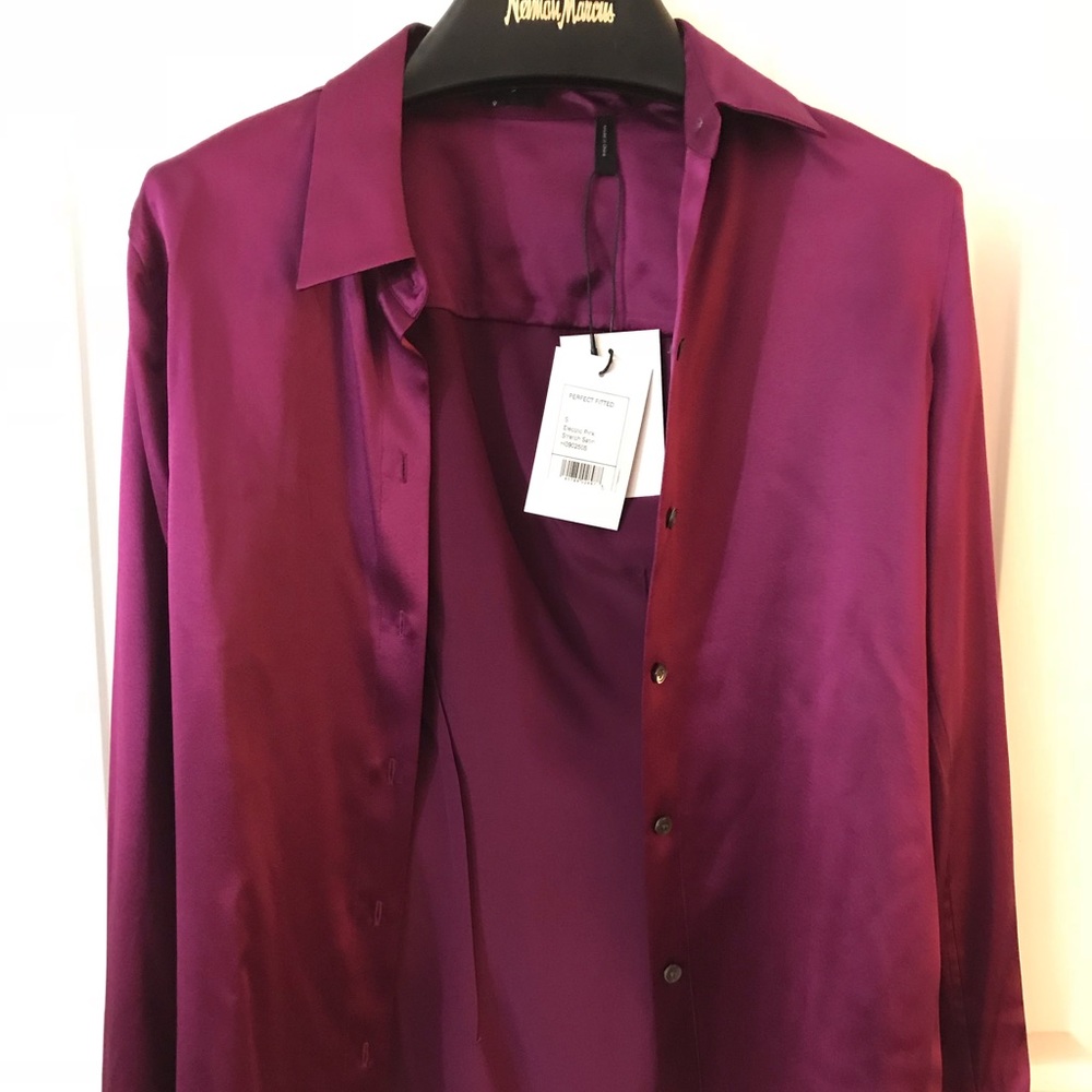 Theory Electric Pink Stretch Satin blouse